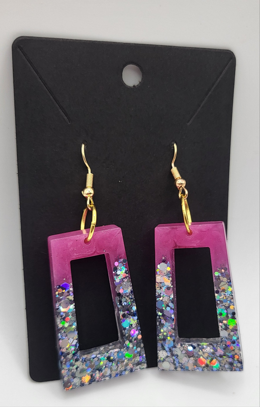 Boucles d’oreilles holographique rose et paillettes holographique argentés