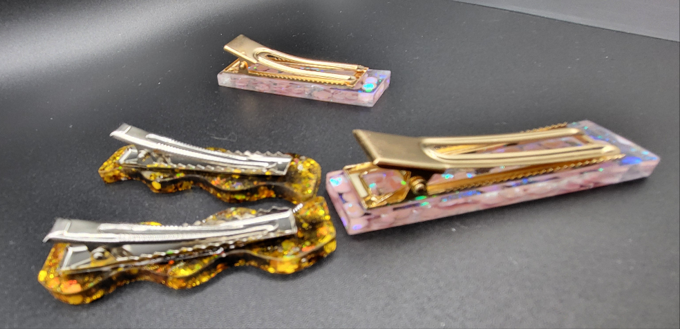 Lot 4 Barrettes résine époxy uniques