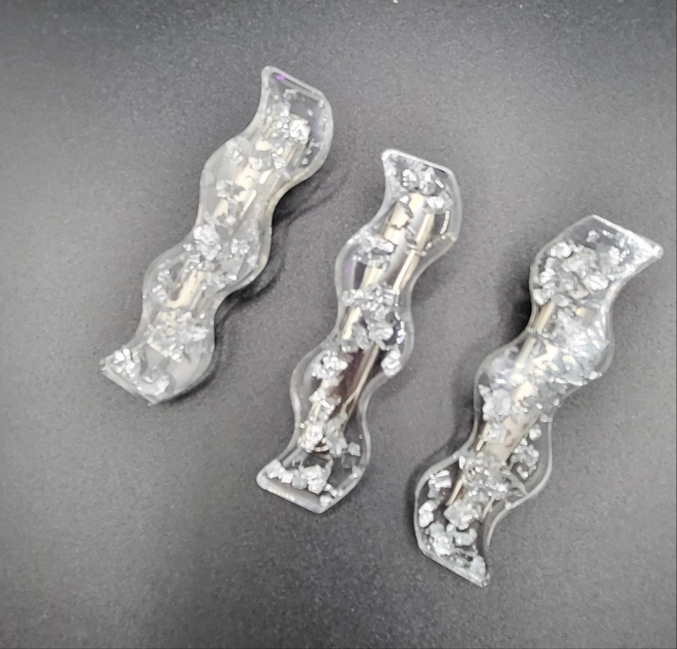 Barrettes lot de 3 feuilles d'argent et transparent