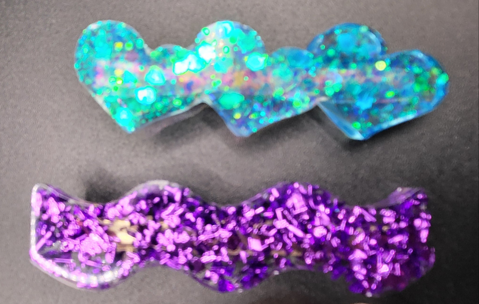 Lot 4 barrettes résine époxy artisanal