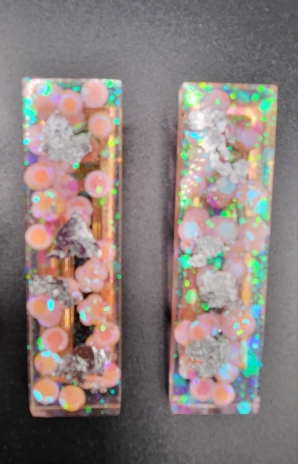 Lot 4 Barrettes résine époxy uniques
