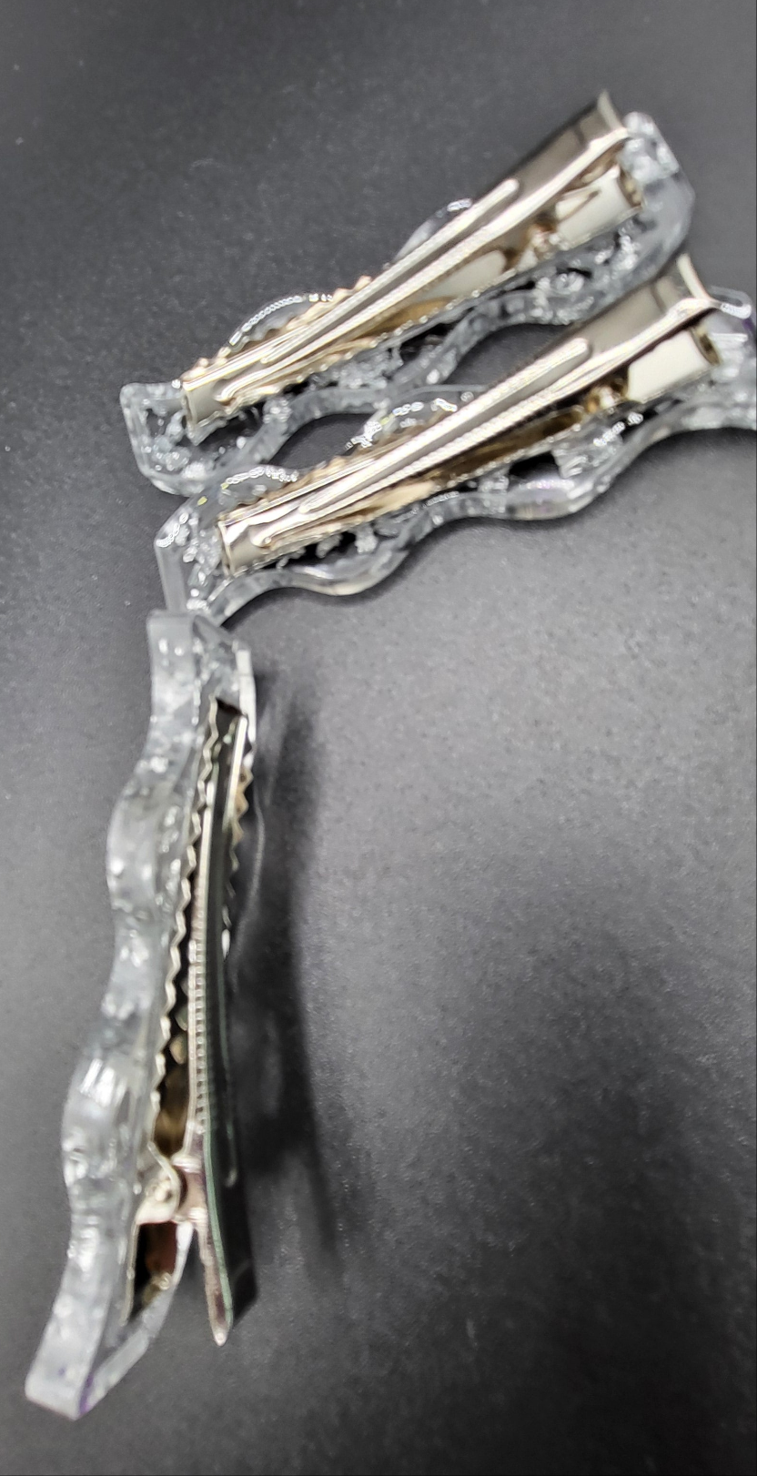 Barrettes lot de 3 feuilles d'argent et transparent
