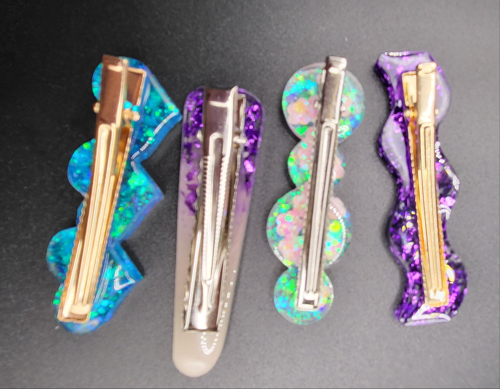 Lot 4 barrettes résine époxy artisanal