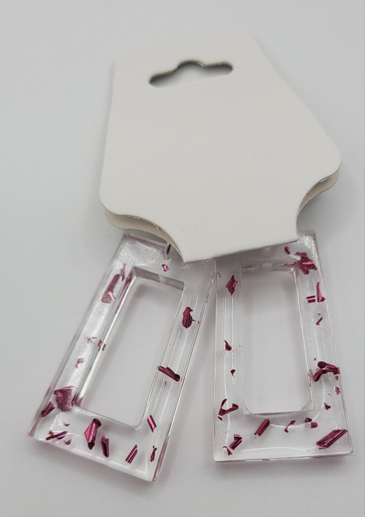 Boucles d’oreilles feuilles d'argent rose et transparent