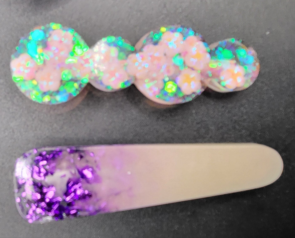 Lot 4 barrettes résine époxy artisanal