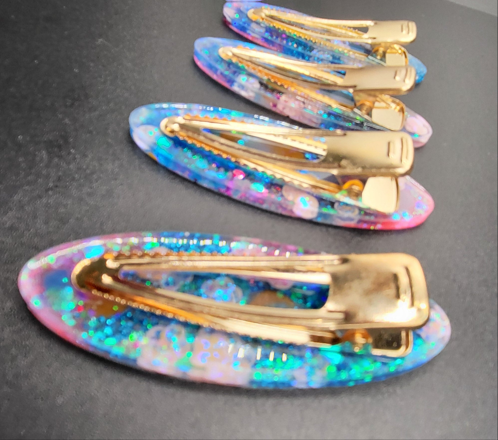 Lot de 4 barrettes artisanales uniques holographique