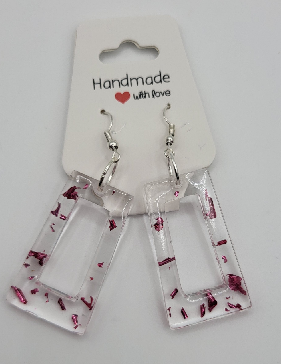 Boucles d’oreilles feuilles d'argent rose et transparent