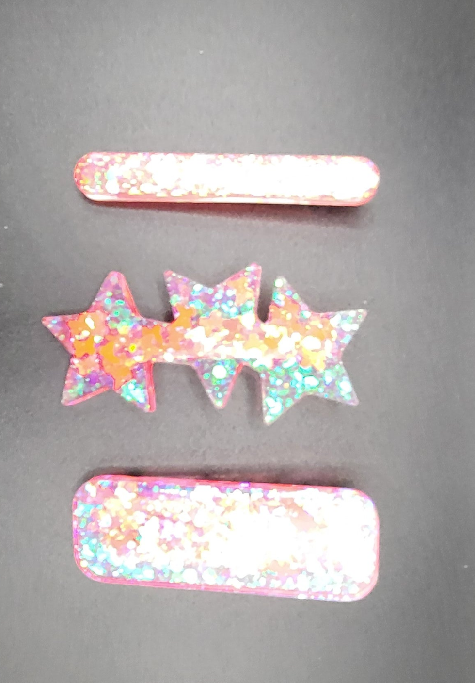 Lot 3 Barrettes holographique rose artisanales uniques