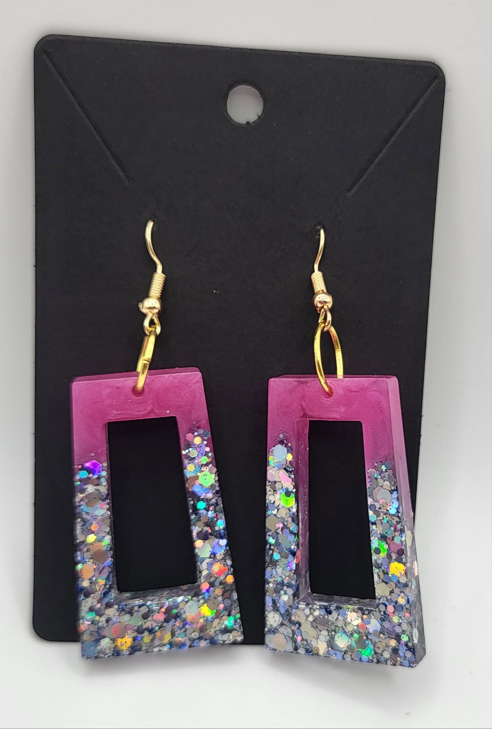 Boucles d’oreilles holographique rose et paillettes holographique argentés