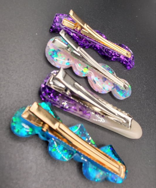 Lot 4 barrettes résine époxy artisanal
