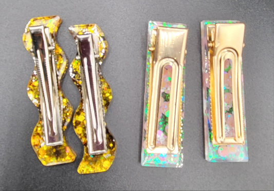 Lot 4 Barrettes résine époxy uniques