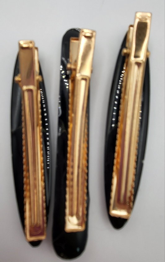 Lot de 3 barrettes artisanales uniques noir et feuilles d’or