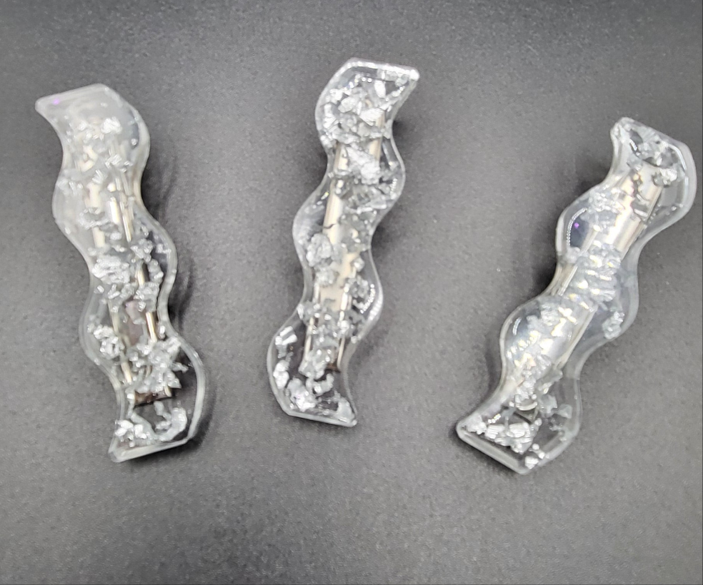 Barrettes lot de 3 feuilles d'argent et transparent