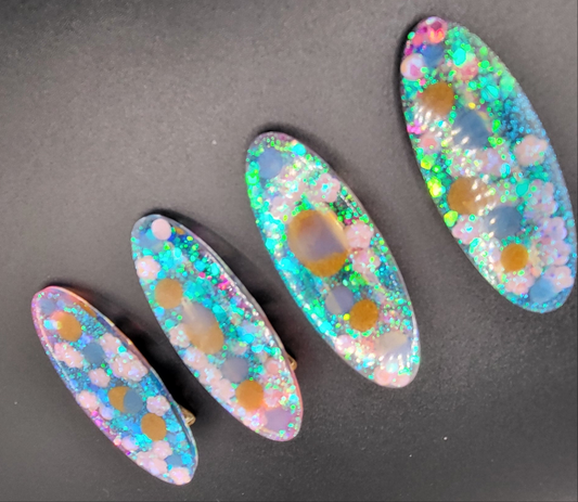 Lot de 4 barrettes artisanales uniques holographique