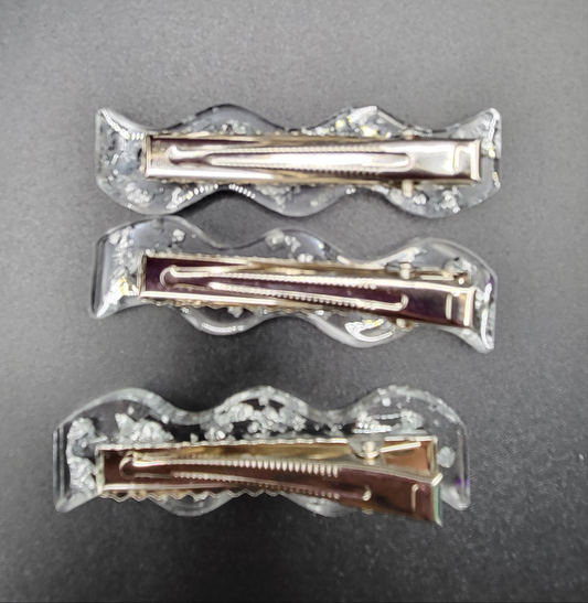 Barrettes lot de 3 feuilles d'argent et transparent