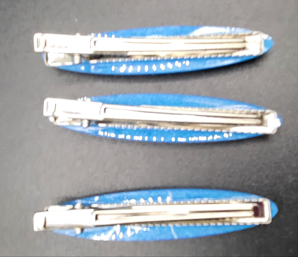 Lot 3 barrettes artisanales uniques bleu brillante