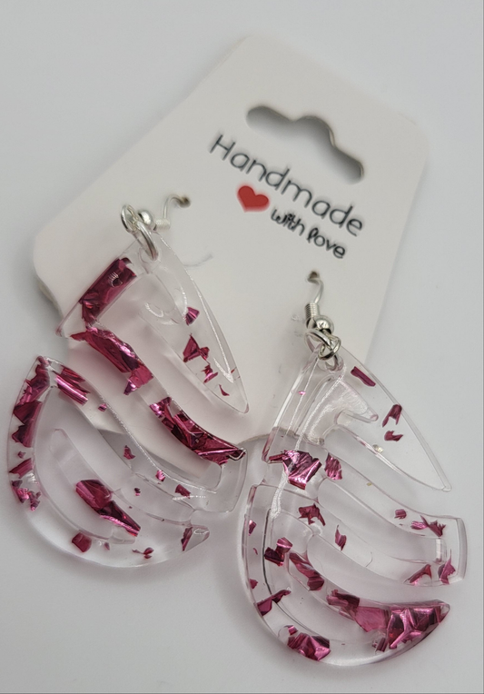 Boucles d’oreilles transparente et feuilles d'argent rose