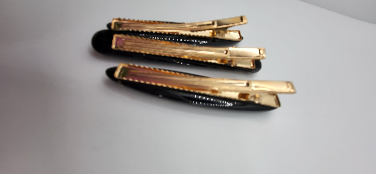 Lot de 3 barrettes artisanales uniques noir et feuilles d’or