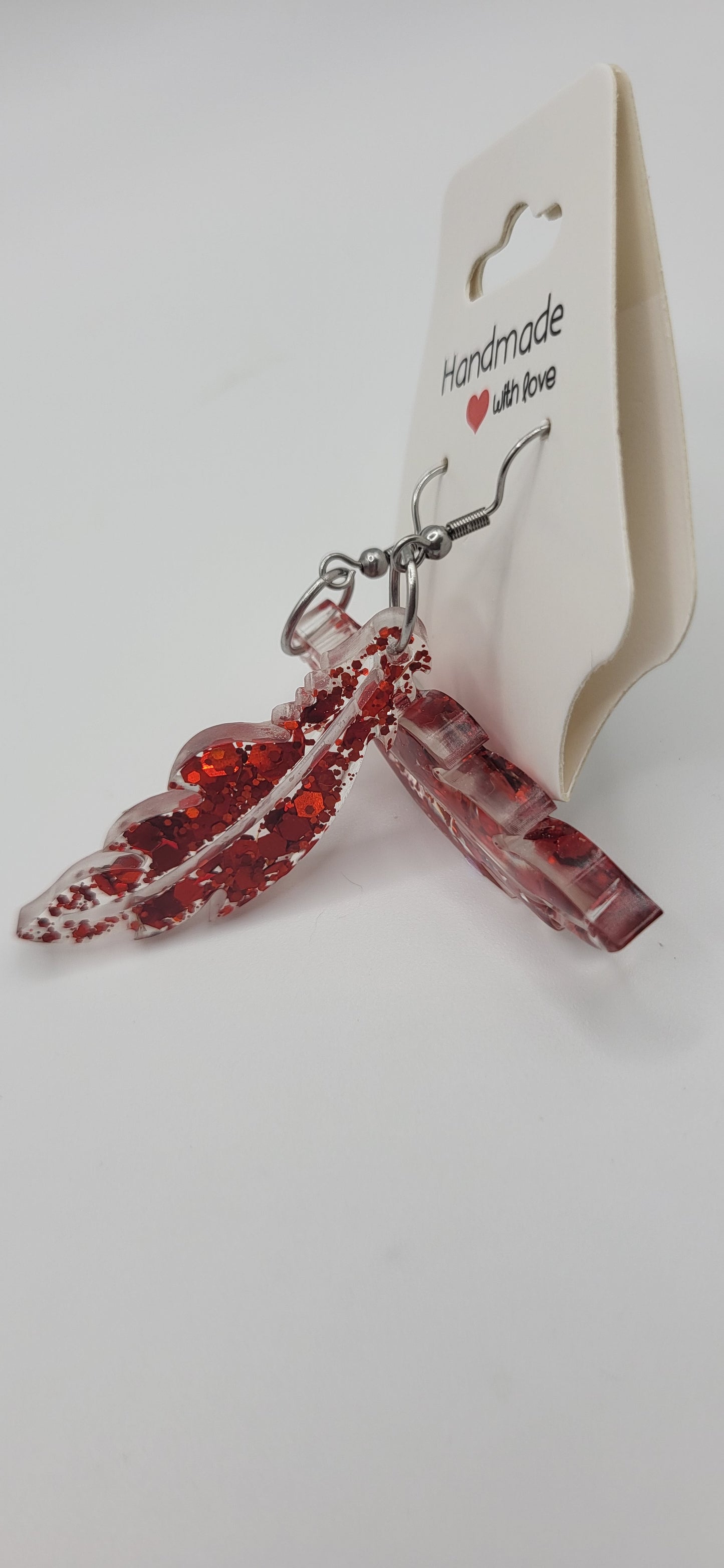 Boucles d’oreilles paillettes rouge forme feuilles