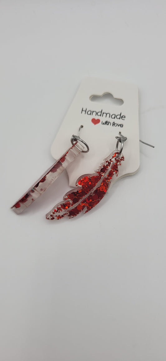Boucles d’oreilles paillettes rouge forme feuilles