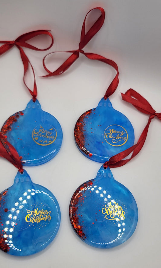 Lots de 4 Boules de Noël marbré bleu