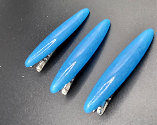 Lot 3 barrettes artisanales uniques bleu brillante