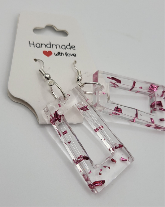 Boucles d’oreilles feuilles d'argent rose et transparent