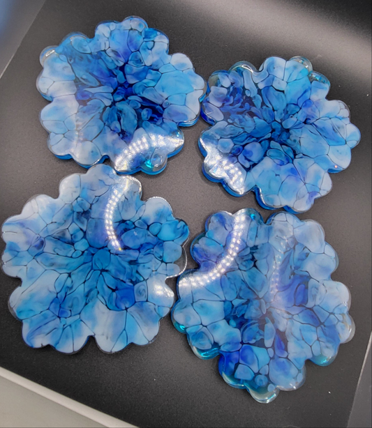 Dessous verres encre bleu et blanc,lot de 4