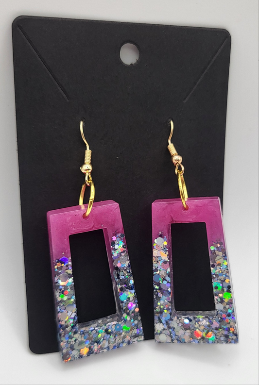 Boucles d’oreilles holographique rose et paillettes holographique argentés
