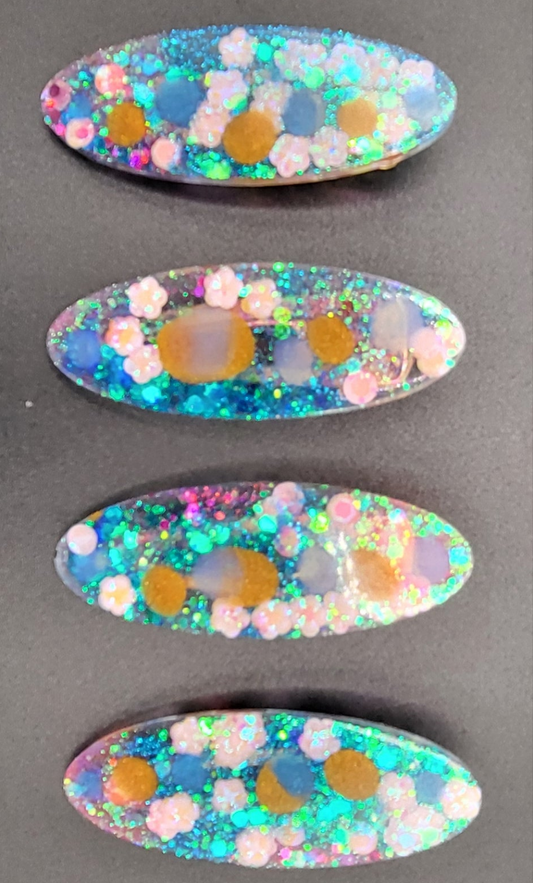 Lot de 4 barrettes artisanales uniques holographique