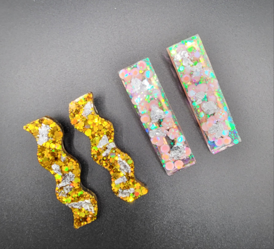 Lot 4 Barrettes résine époxy uniques