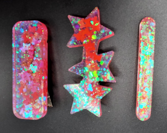 Lot 3 Barrettes holographique rose artisanales uniques