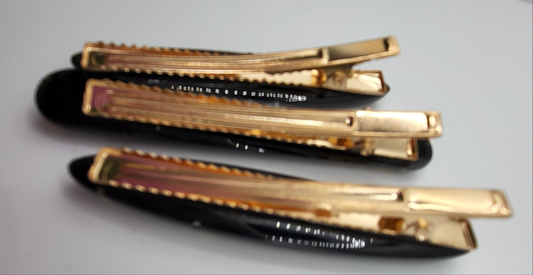 Lot de 3 barrettes artisanales uniques noir et feuilles d’or