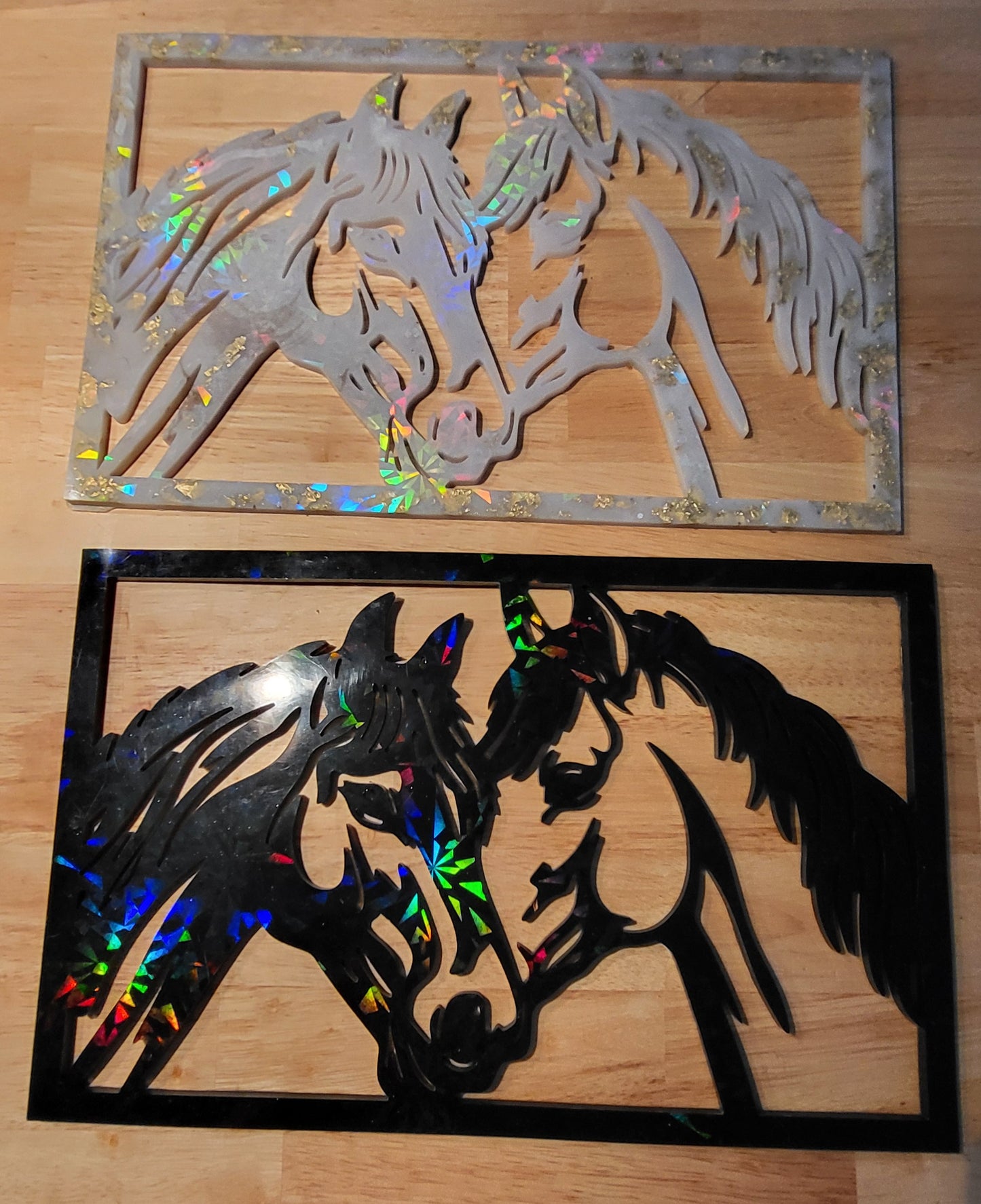 Cadre Chevaux Holographique  marbré et une encre noir