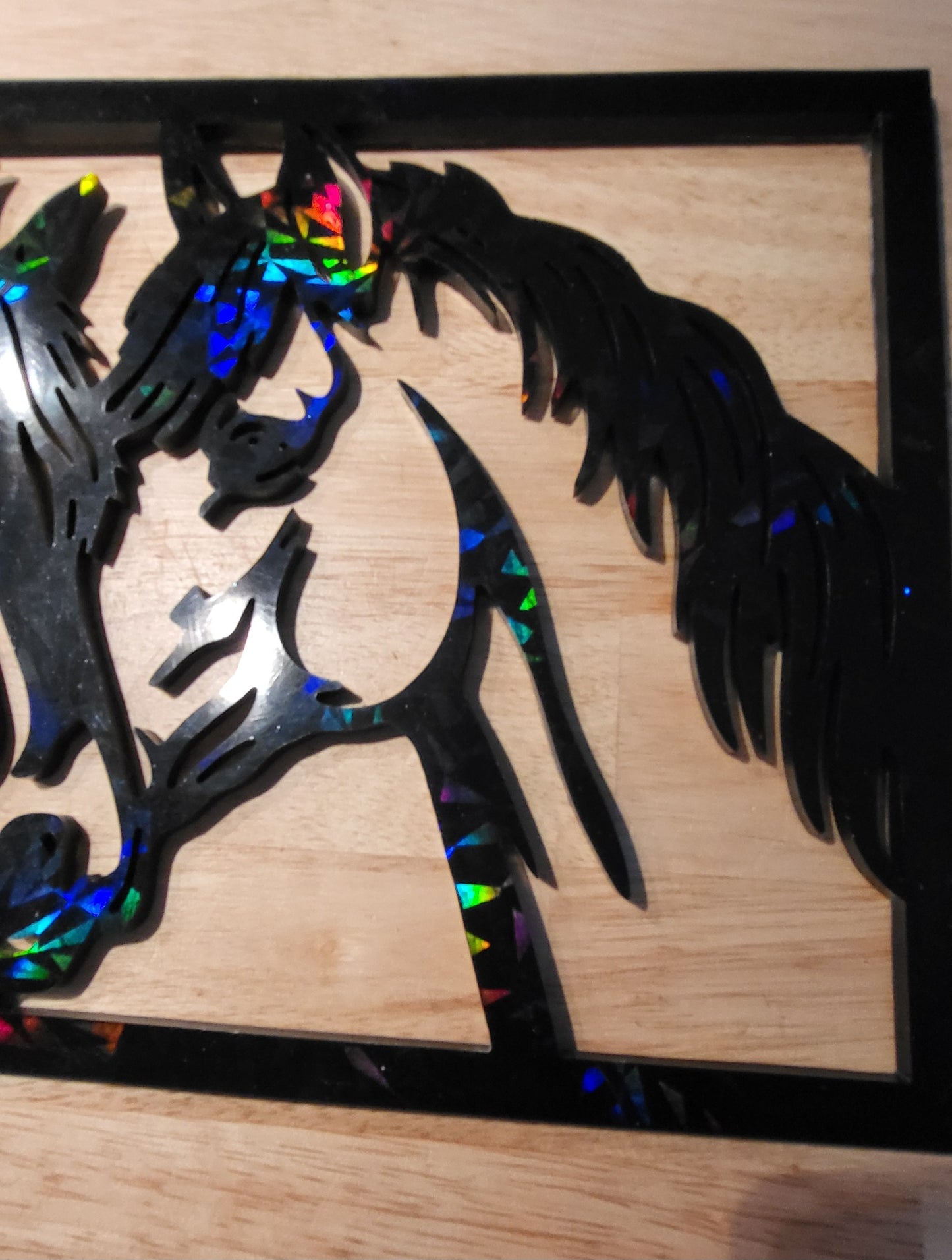 Cadre Chevaux Holographique  marbré et une encre noir