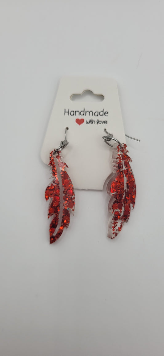 Boucles d’oreilles paillettes rouge forme feuilles