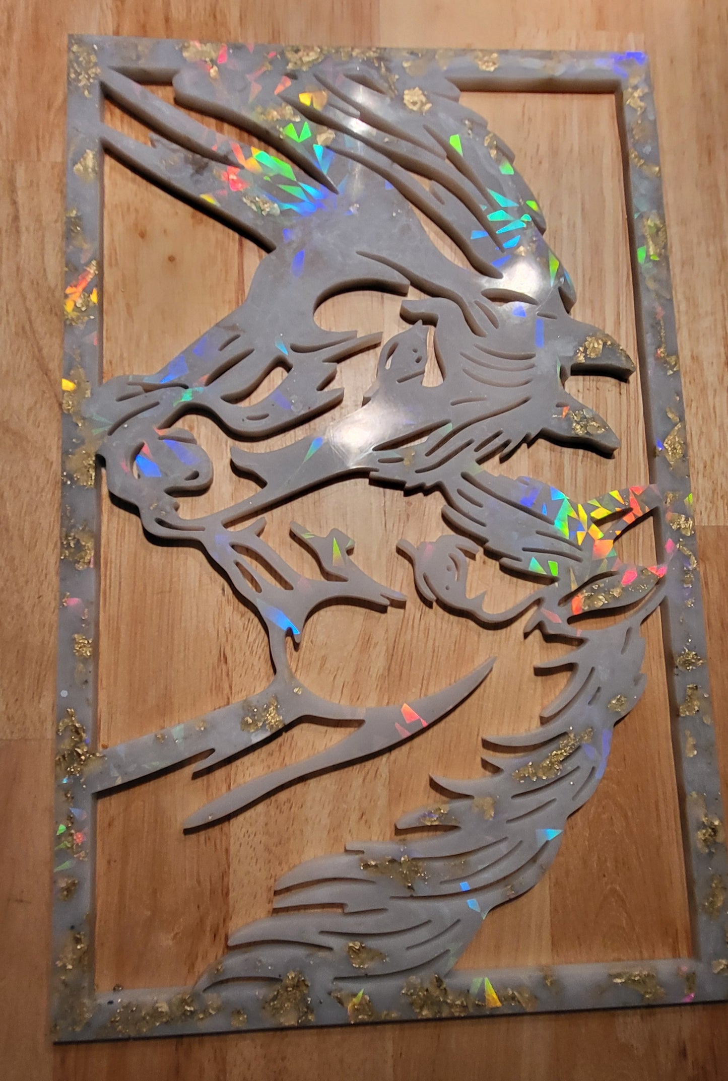 Cadre Chevaux Holographique  marbré et une encre noir