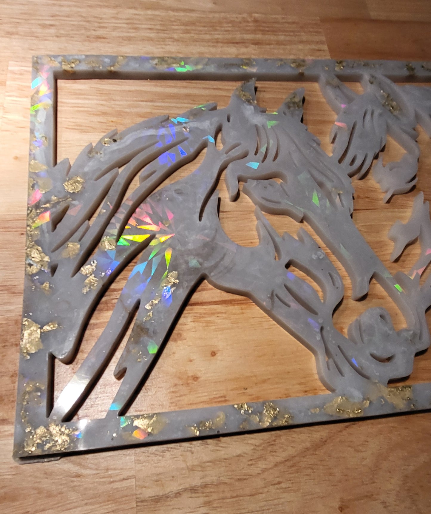 Cadre Chevaux Holographique  marbré et une encre noir