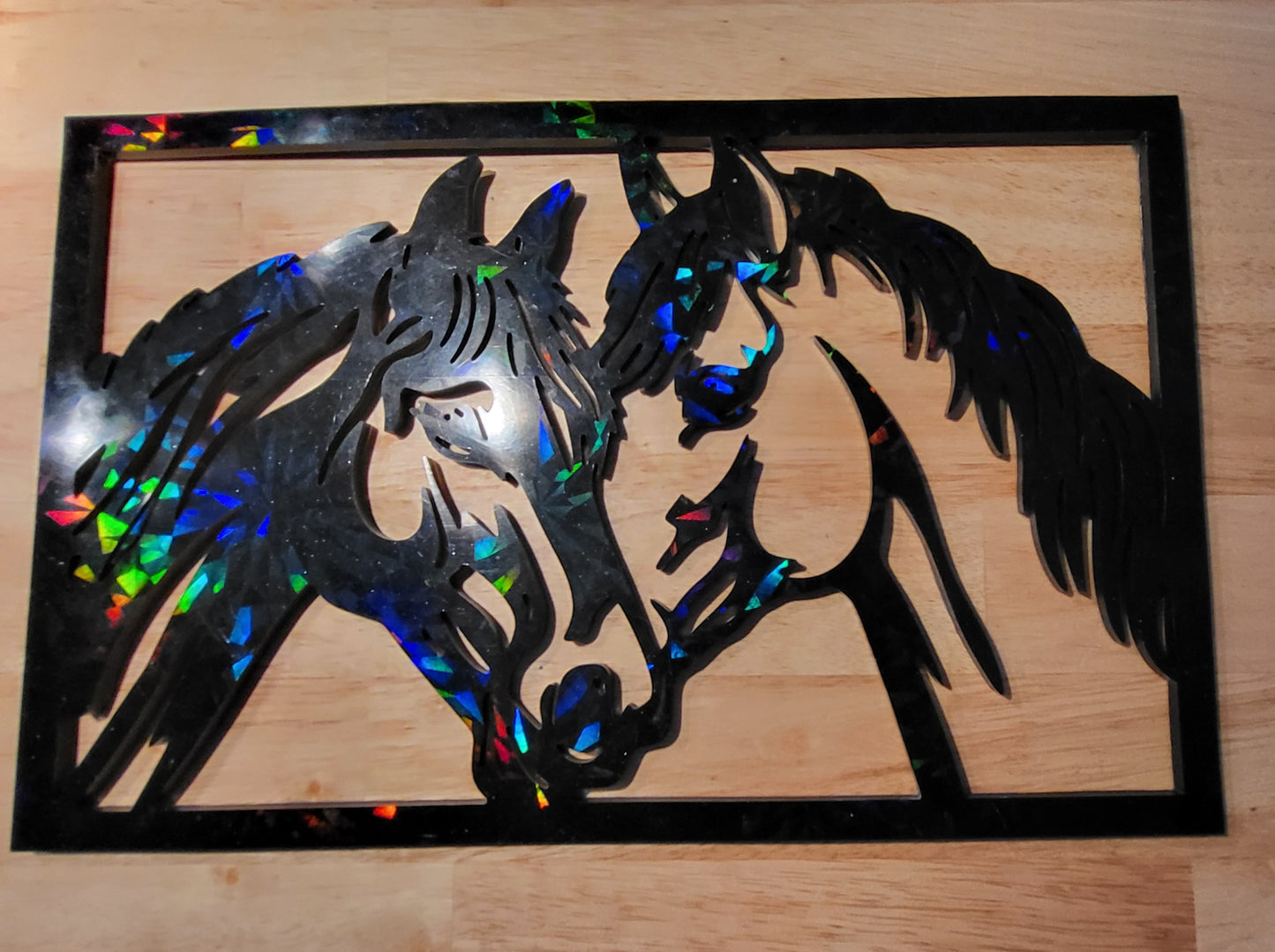 Cadre Chevaux Holographique  marbré et une encre noir