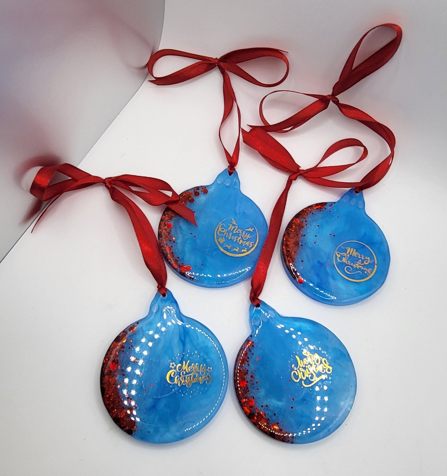 Lots de 4 Boules de Noël marbré bleu