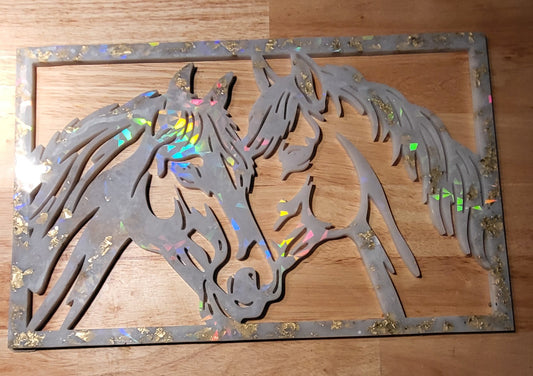 Cadre Chevaux Holographique  marbré et une encre noir