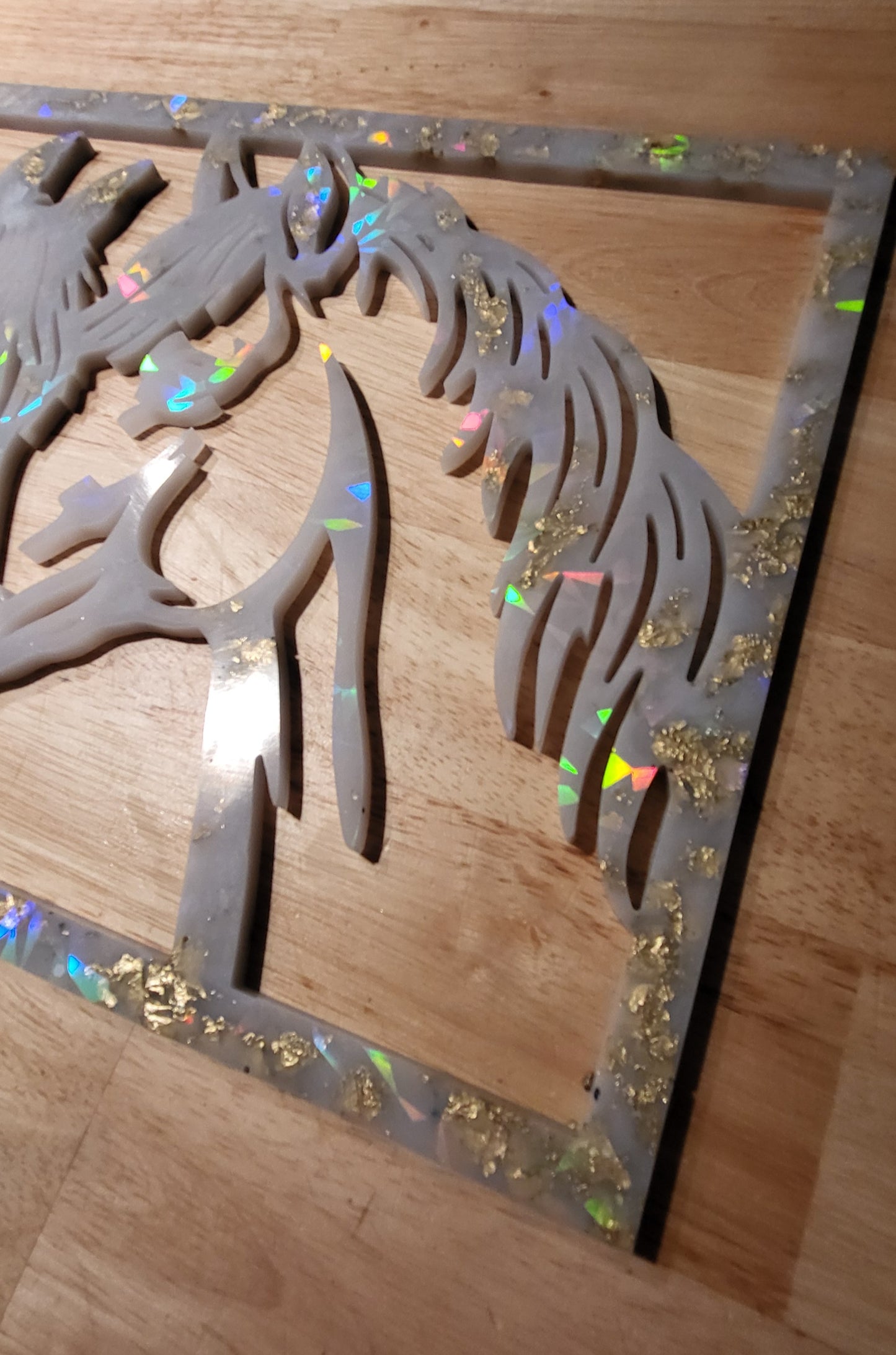 Cadre Chevaux Holographique  marbré et une encre noir